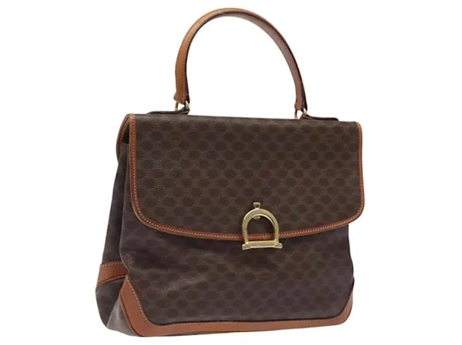Céline Borsa a mano in tela Macadam CELINE in pelle PVC marrone oro Auth 117574 D'oro