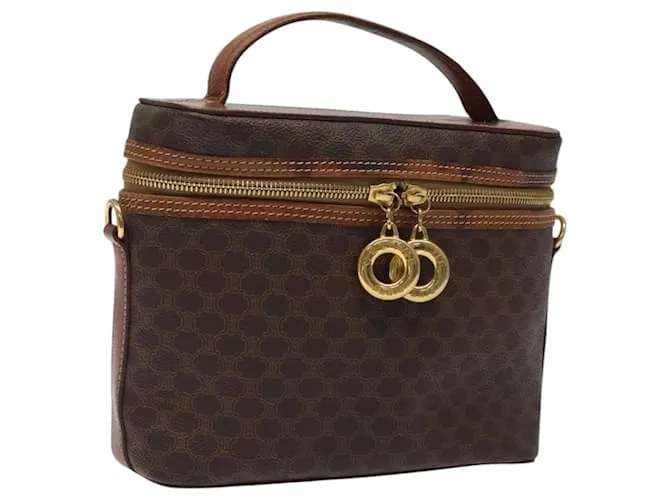 Céline Pochette da trucco in tela Macadam CELINE in pelle PVC marrone oro Auth 117463 D'oro