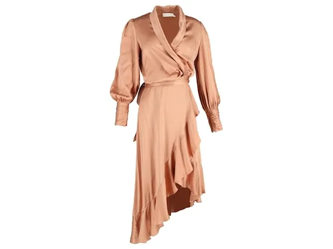 Zimmermann Abito midi avvolgente con volant asimmetrici Zimmerman in seta beige