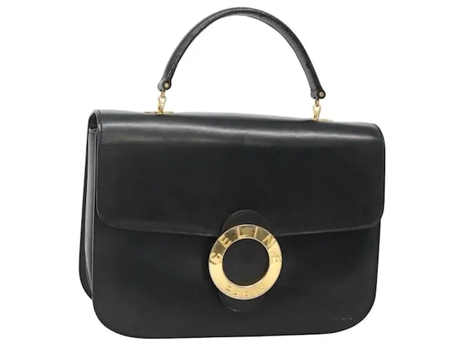 Céline Borsa a mano CELINE Circle in pelle nera e oro Auth KD513 Nero D'oro