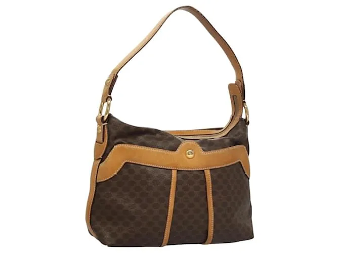 Céline Borsa a spalla in tela Macadam CELINE in pelle PVC marrone oro Auth 117957 D'oro