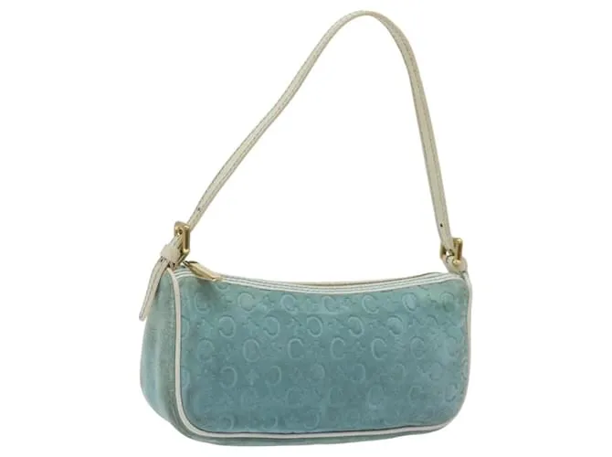 Céline Pochette accessorio in tela Macadam CELINE C Suede Blu Chiaro Oro Auth 118180 D'oro