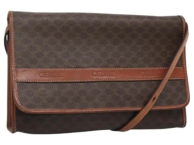 Céline Borsa a spalla in tela Macadam CELINE in pelle PVC marrone oro Auth 118208 D'oro