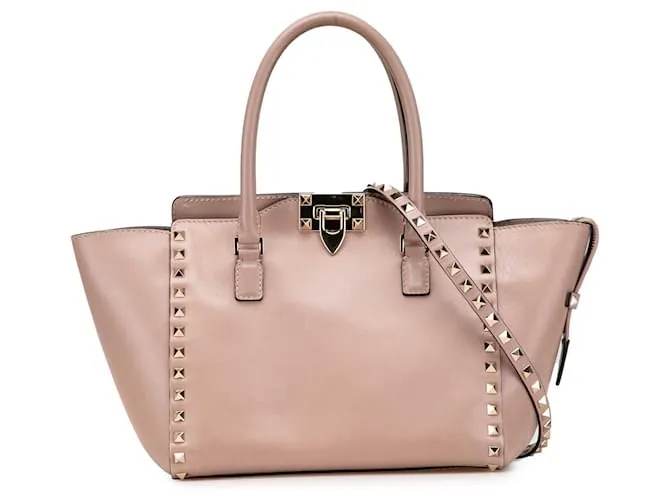 Borsa tote in pelle marrone Valentino Rockstud con doppio manico Carne