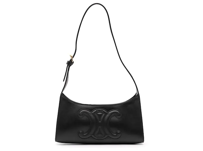 Céline Borsa a Spalla Cuir Triomphe in Pelle di Vitello Liscia Nera Celine Nero