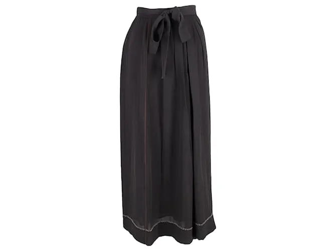 Gonna maxi avvolgente in seta nera Crepe Moody decorata di Isabel Marant Nero
