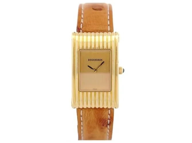Orologio VINTAGE BOUCHERON REFLET 30MM IN ORO GIALLO 18K + CUOIO DI STRUZZO D'oro