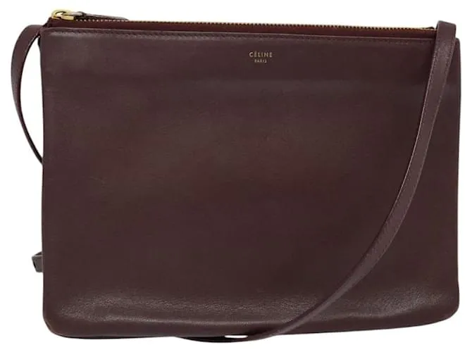 Céline Borsa a spalla CELINE Trio in pelle bordeaux oro Auth 119574 D'oro Bordò