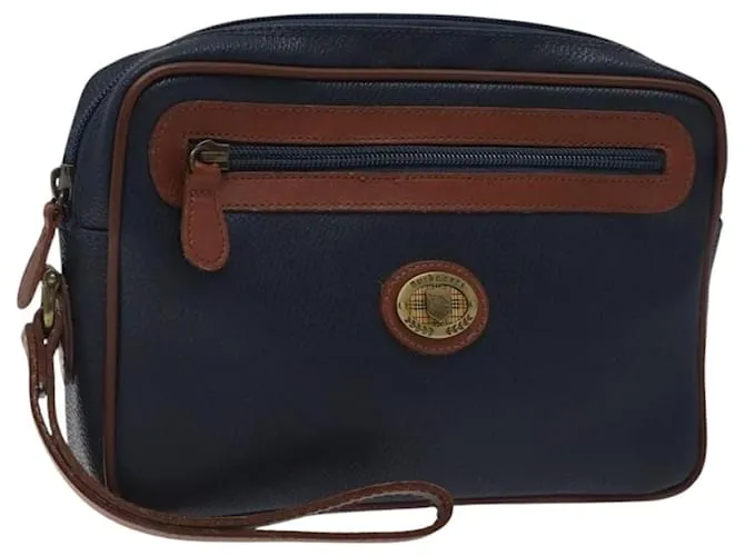 Autre Marque Borsa a mano Burberrys in PVC pelle blu navy oro Auth ar13433 D'oro