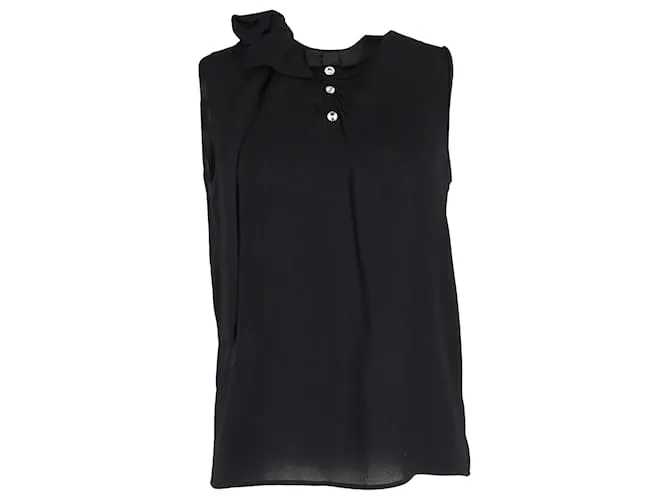 Blusa senza maniche in seta nera decorata Miu Miu Nero