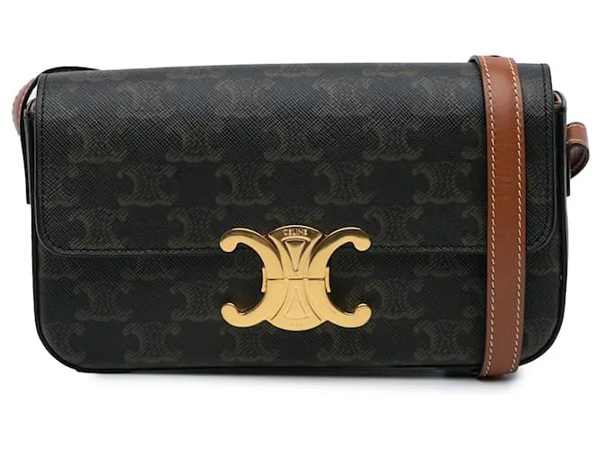 Céline Borsa a Spalla Claude in Tela Rivestita Triomphe di Celine Brown Marrone Marrone scuro