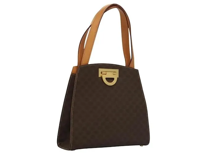 Céline Borsa a mano in tela Macadam CELINE in pelle PVC marrone oro Auth 119974 D'oro