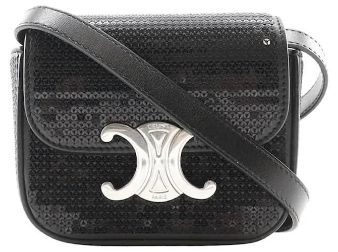 Céline Borsa a spalla Celine Mini Triomphe in pelle e paillettes 2 in 1 Nero