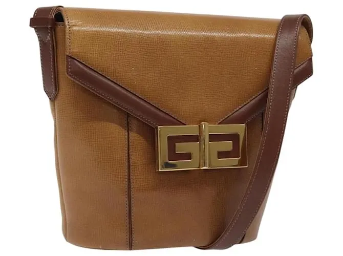 Borsa a spalla GIVENCHY in pelle marrone oro Auth BA1157 D'oro