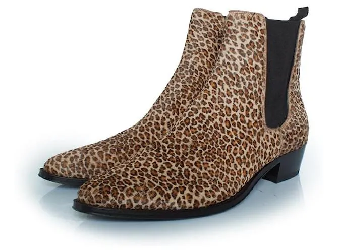 Céline Stivali Chelsea in pelle di vitello leopardata di Celine Marrone