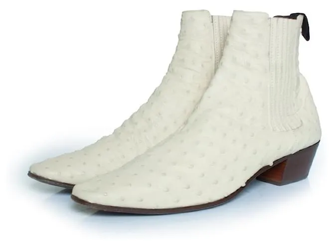Stivali Wyatt in pelle di struzzo Saint Laurent Bianco