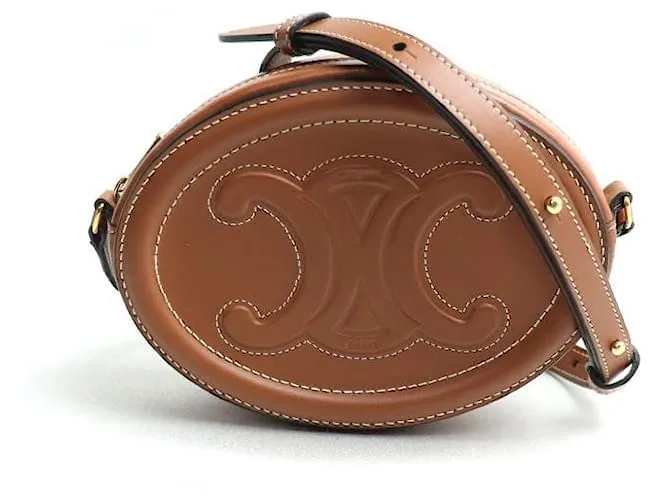 Céline Borsa a spalla Celine Oval in pelle Triomphe Marrone