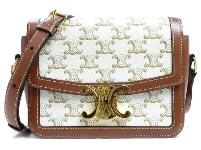 Céline Borsa a spalla in tela e pelle di vitello Triomphe di Celine Teen Bianco