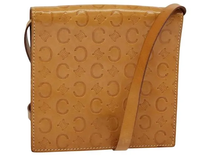 Céline Borsa a spalla in tela Macadam CELINE C pelle marrone oro Auth 119706 D'oro