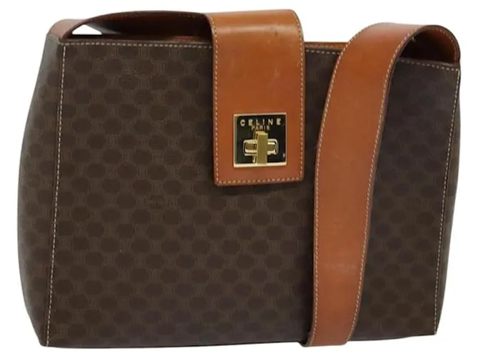 Céline Borsa a spalla in tela Macadam CELINE in pelle PVC marrone oro Auth 120373 D'oro