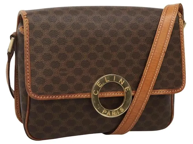 Céline Borsa a spalla in tela Macadam CELINE in pelle PVC marrone oro Auth 116385 D'oro