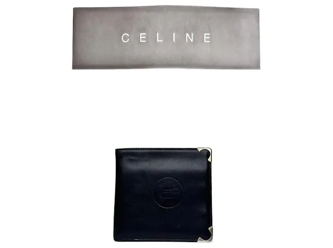 Céline Portafoglio pieghevole in pelle vintage Celine Paris nero