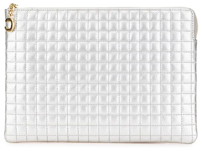 Céline Pochette C Charm in pelle di vitello metallica trapuntata argento Celine