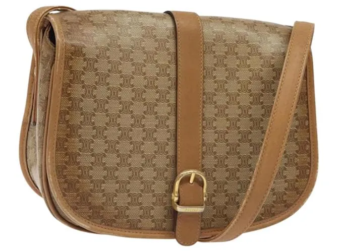 Céline Borsa a spalla in tela Macadam CELINE PVC beige oro Auth 120406 D'oro