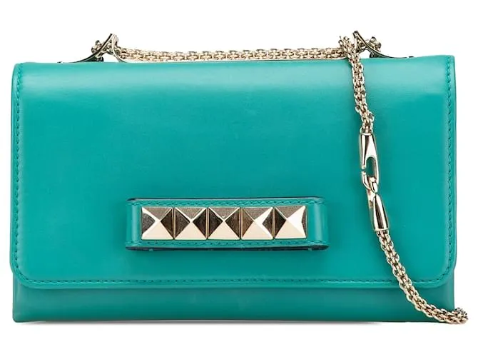 Clutch Valentino in pelle blu Rockstud Va Va Voom con catena Turchese