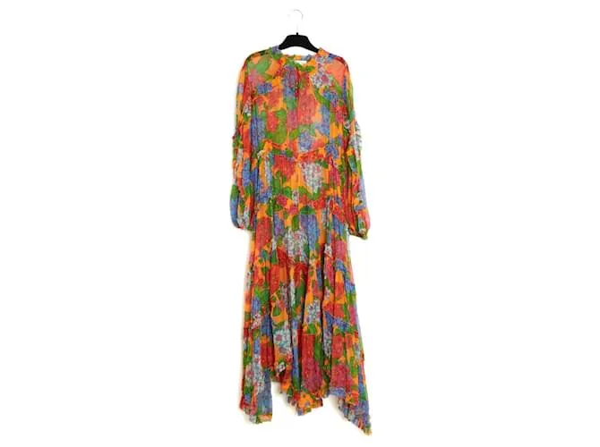 Abito Zimmermann T2 FR40 Floreale in Seta Muslin Maxi UK12 US10 Pristine Multicolore