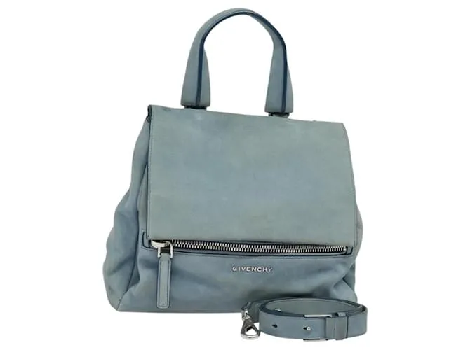 GIVENCHY Pandora Pure Piccola Borsa a Mano in Pelle 2way Blu Argento Auth bs24998