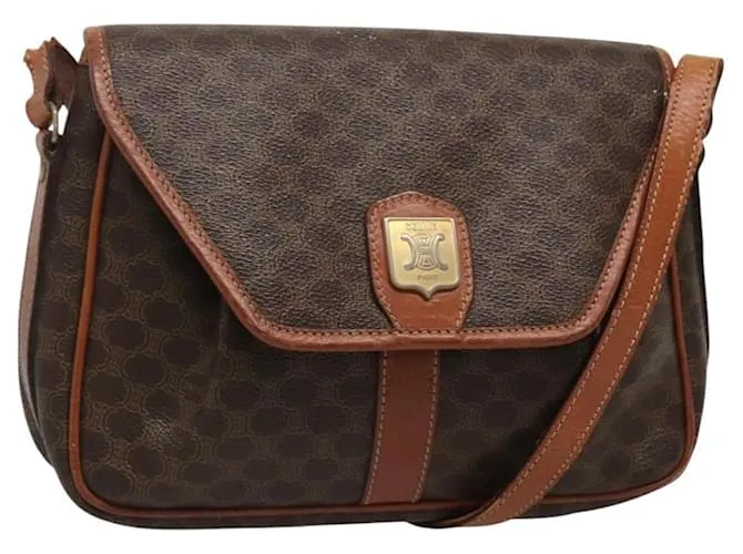 Céline Borsa a spalla in tela Macadam CELINE in pelle PVC marrone oro Auth hk2506 D'oro