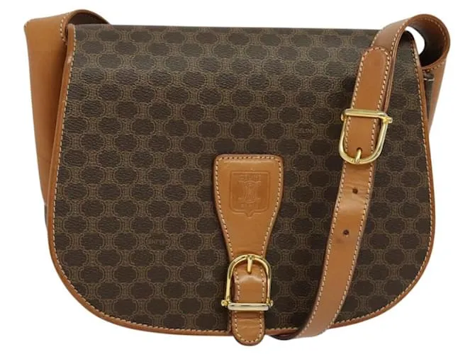 Céline Borsa a spalla in tela Macadam CELINE in pelle PVC marrone oro Auth 119835 D'oro