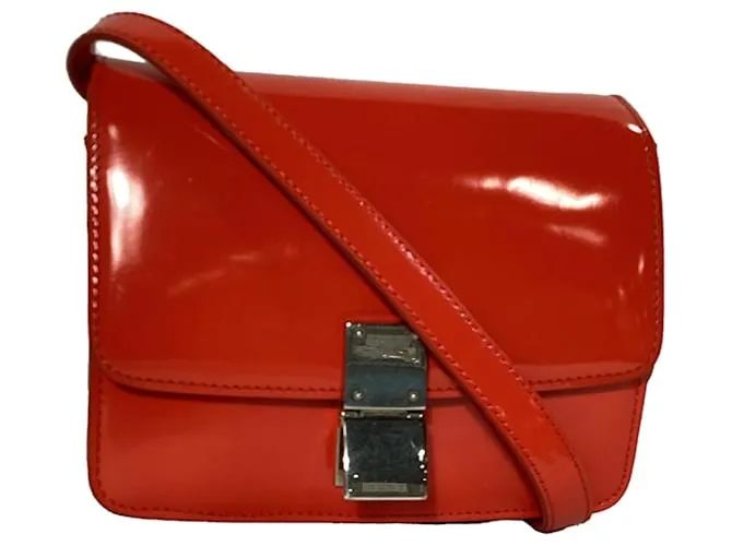 Céline Borsa a spalla Celine Small Classic Box in pelle verniciata rossa Rosso
