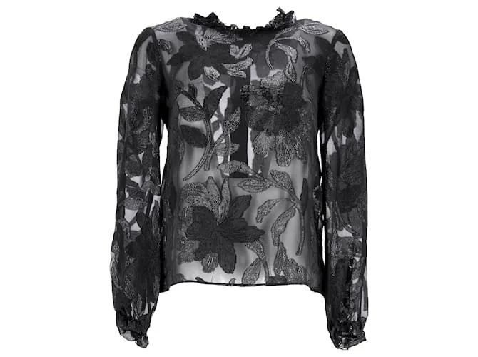 Blusa in seta nera trasparente ricamata di Isabel Marant Nero
