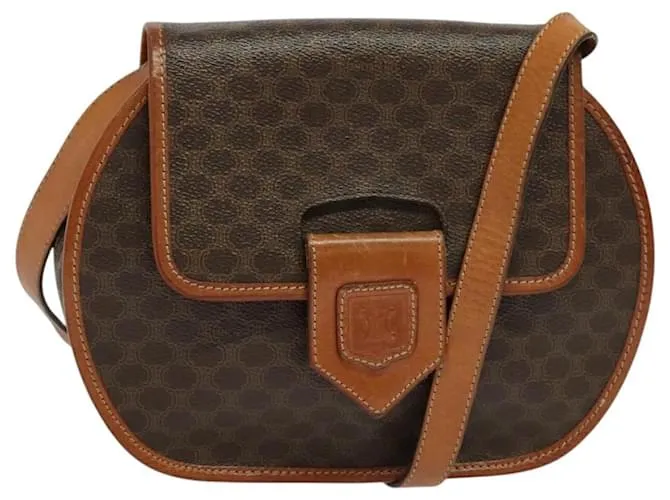 Céline Borsa a spalla in tela Macadam CELINE in pelle PVC marrone oro Auth 121435 D'oro