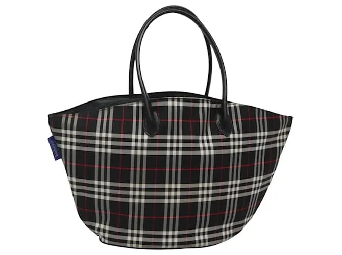 Autre Marque Borsa a mano in nylon nero e argento con motivo Nova Check di Burberrys Auth kk484