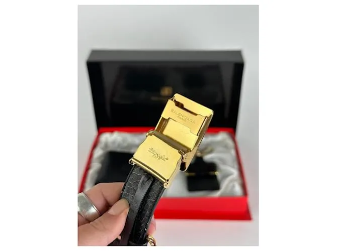 Set cintura in pelle, portafoglio e porta carte Balenciaga vintage nero