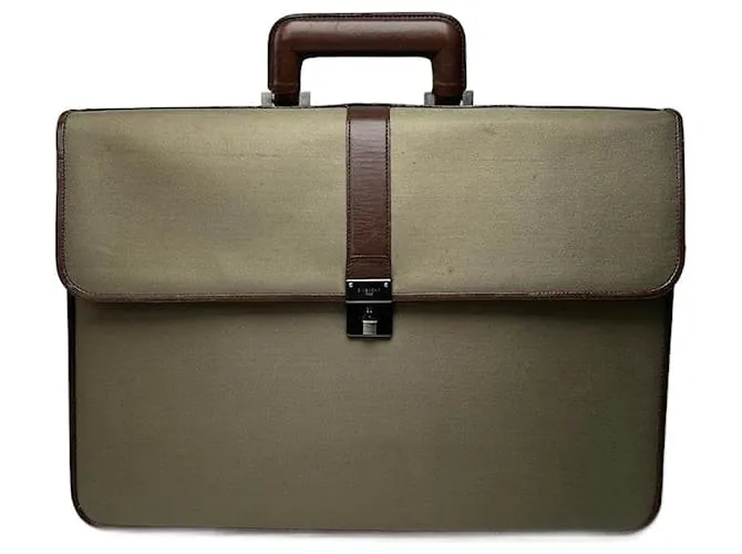 Valigetta in pelle e tela vintage Givenchy marrone khaki Cachi