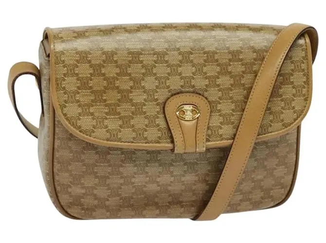Céline Borsa a Spalla in Tela Macadam CELINE Beige Oro Auth 121456 D'oro