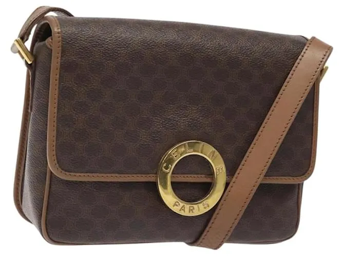 Céline Borsa a spalla in tela Macadam CELINE in pelle PVC marrone oro Auth 119072 D'oro