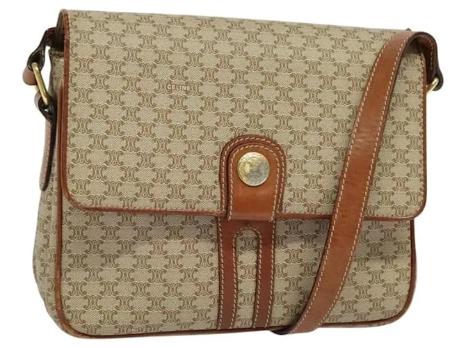 Céline Borsa a spalla in tela Macadam CELINE PVC beige oro Auth 119023 D'oro