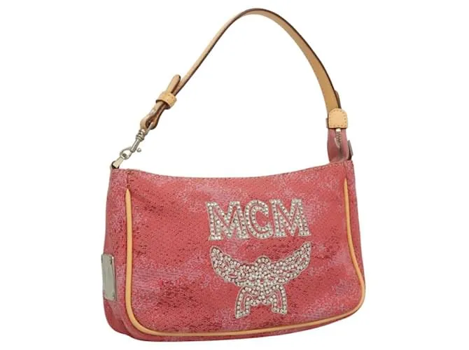 Pochette Accessorio MCM in Tela Rosa Argento Auth 119871