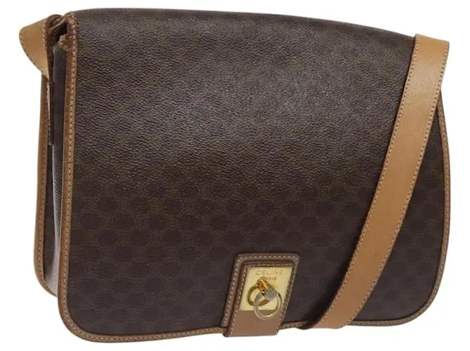 Céline Borsa a spalla in tela Macadam CELINE in pelle PVC marrone oro Auth 119211 D'oro