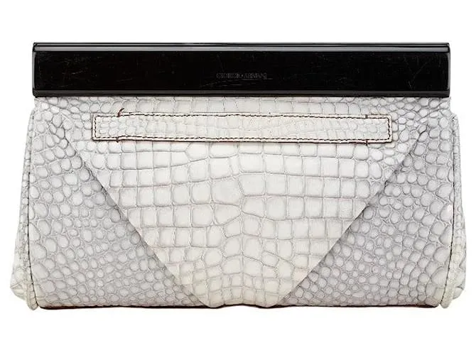 Clutch in pelle goffrata Giorgio Armani grigio nero