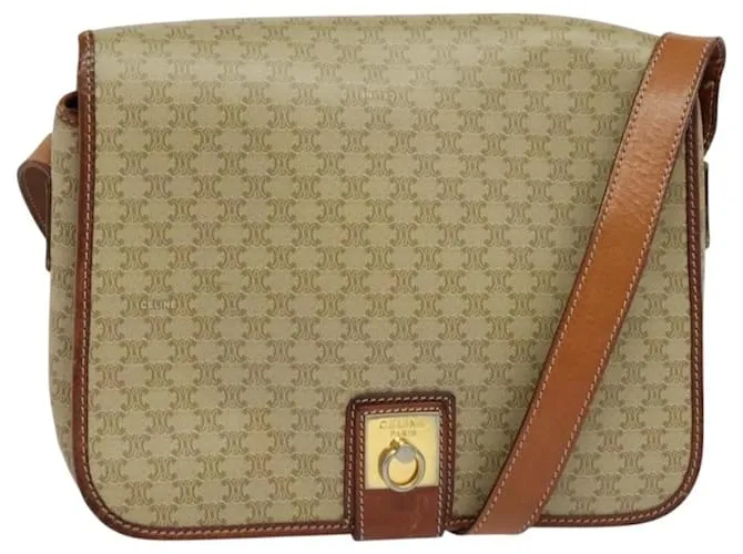 Céline Borsa a spalla in tela Macadam CELINE PVC beige oro Auth 120907 D'oro