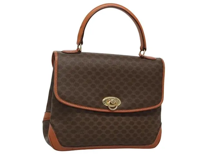 Céline Borsa a mano in tela Macadam CELINE in pelle PVC marrone oro Auth 121702 D'oro