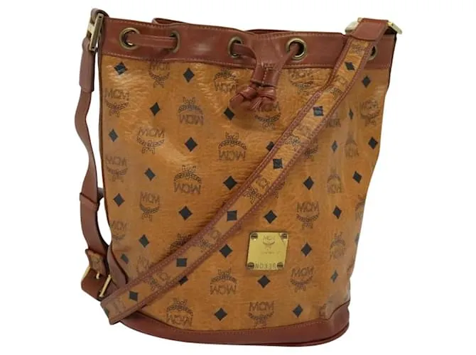 Borsa a spalla MCM Logogram Vicetos in pelle PVC marrone oro Auth am8195 D'oro