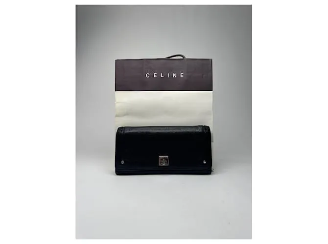 Céline Portafoglio in pelle nera vintage Celine Paris Nero