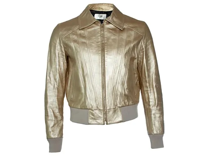Céline Giacca in pelle dorata Hedi Slimane di Celine D'oro